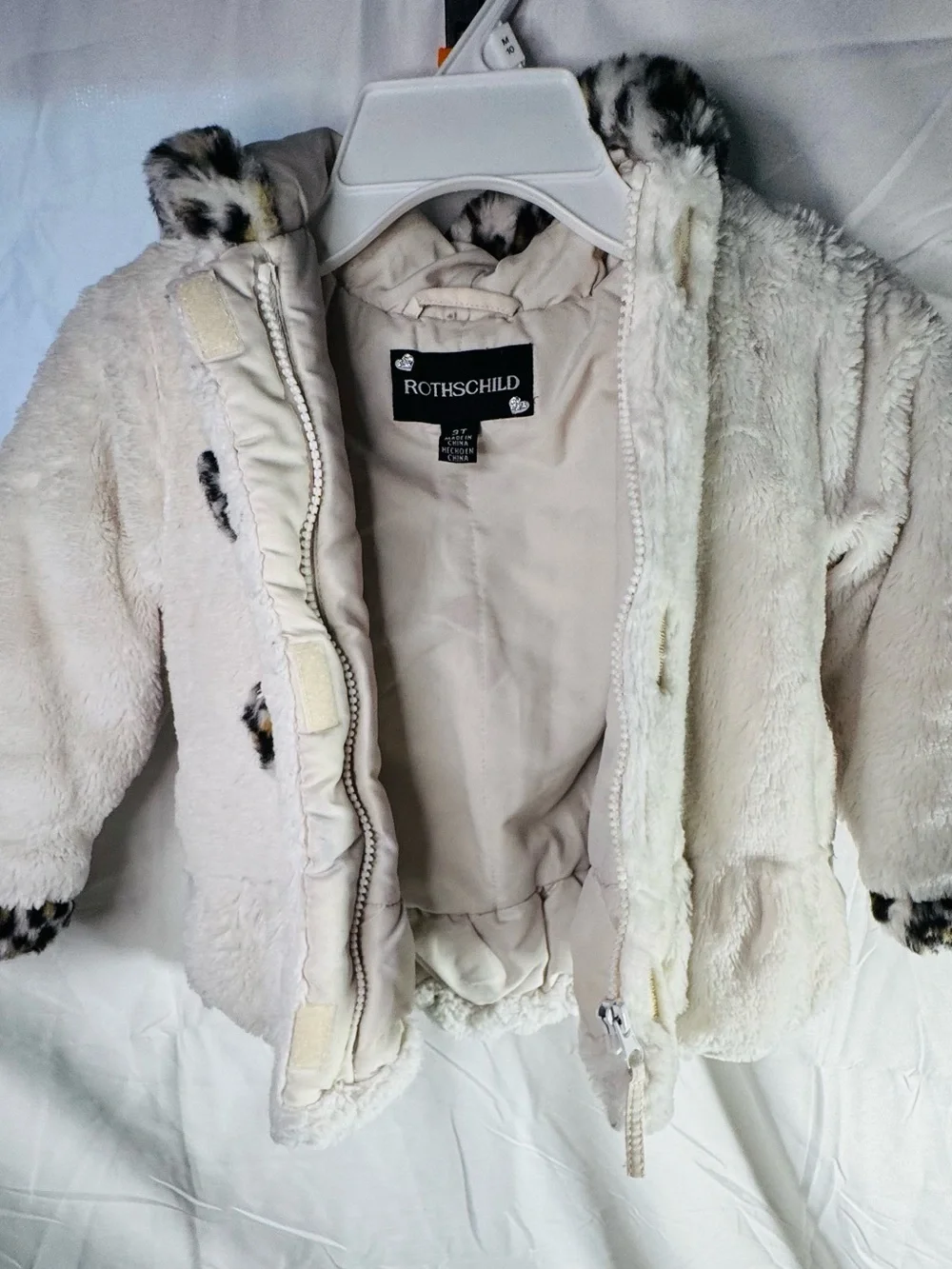 Rothschild Cream Faux Fur Jacket with Leopard Trim